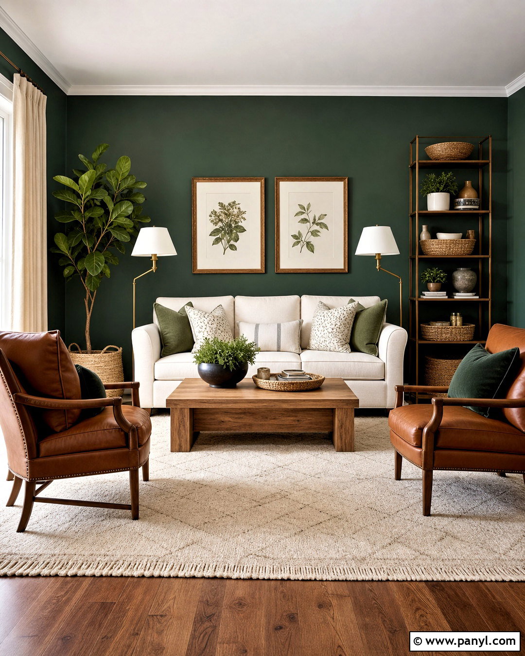 Deep Green Living Room With Cream Sofa - 20 deep green living room ideas