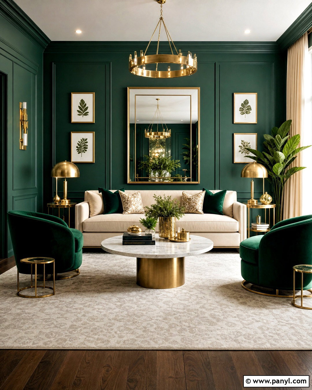 Deep Green Living Room With Gold Accents - 20 deep green living room ideas