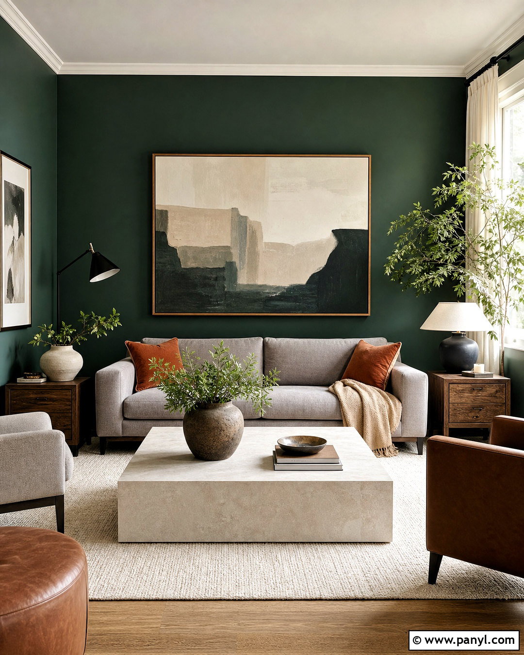 Deep Green Living Room With Gray Sofa - 20 deep green living room ideas