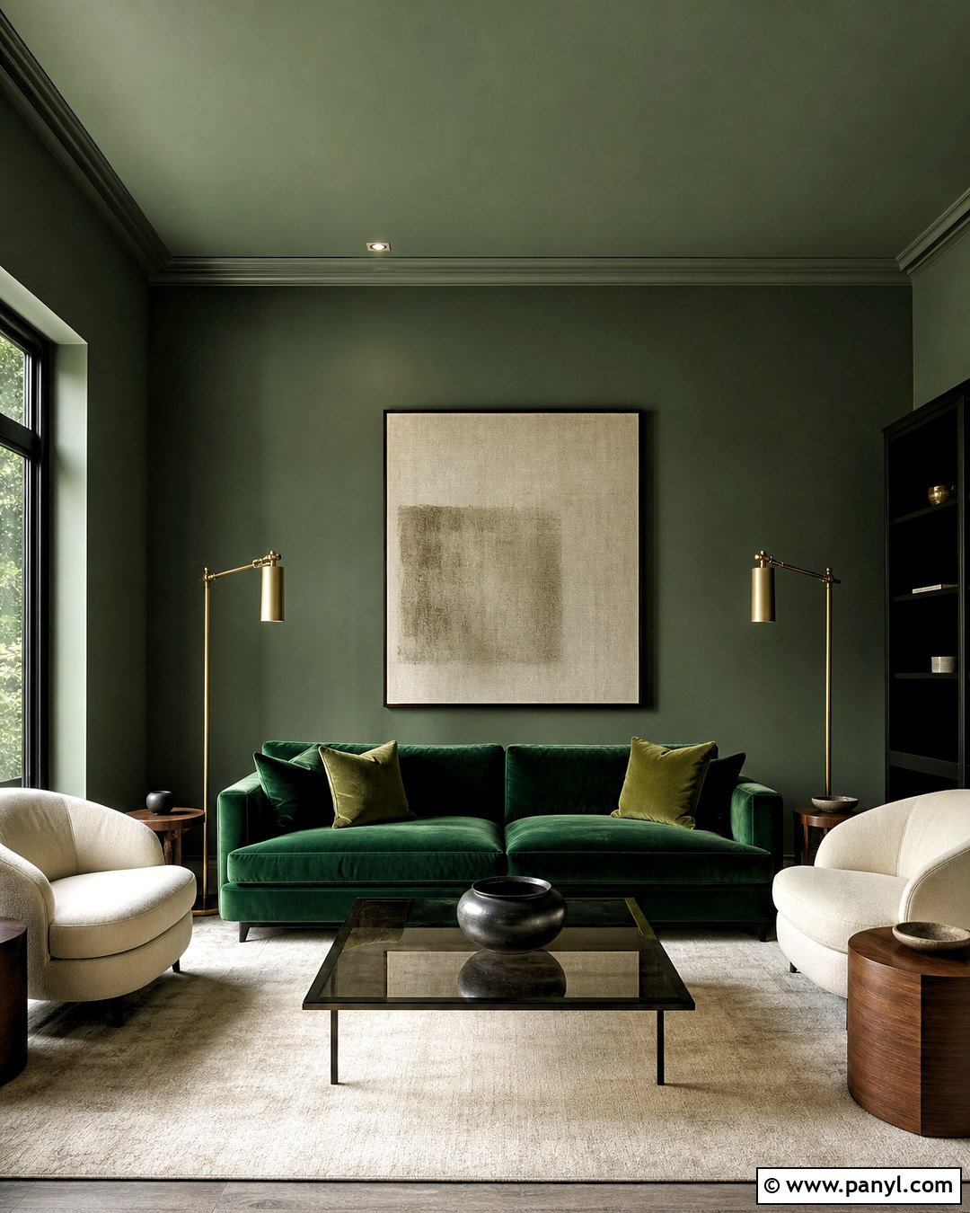 Deep Green Living Room With Green Velvet Sofa - 20 deep green living room ideas