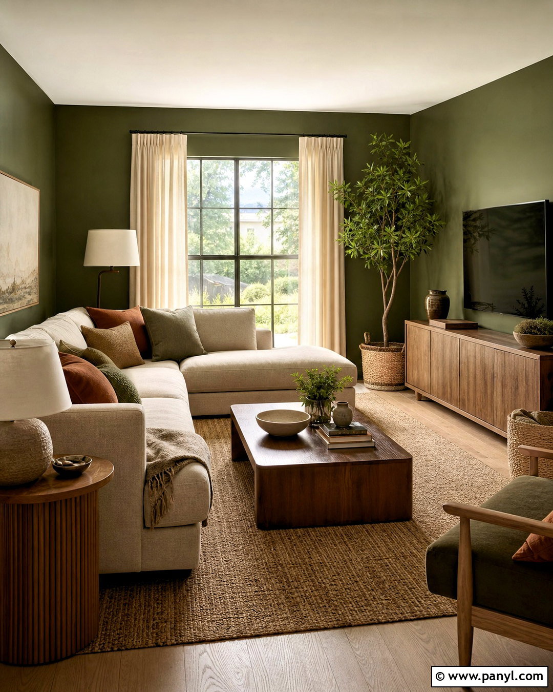 Deep Green Living Room With Natural Wood - 20 deep green living room ideas