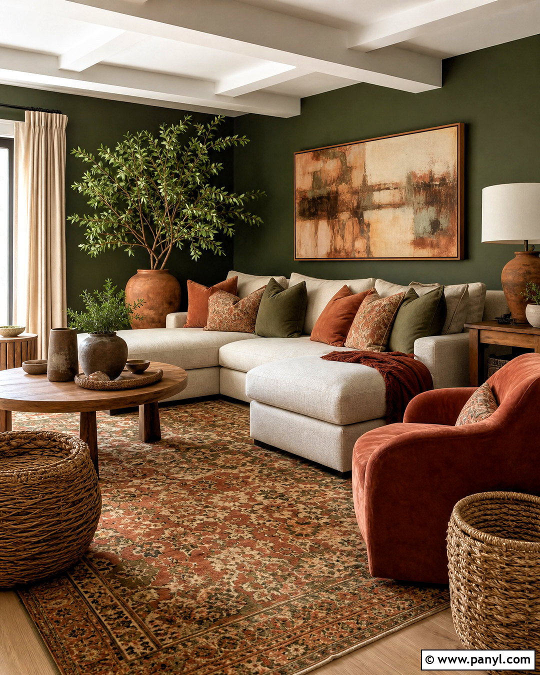 Deep Green Living Room With Terracotta Accents - 20 deep green living room ideas