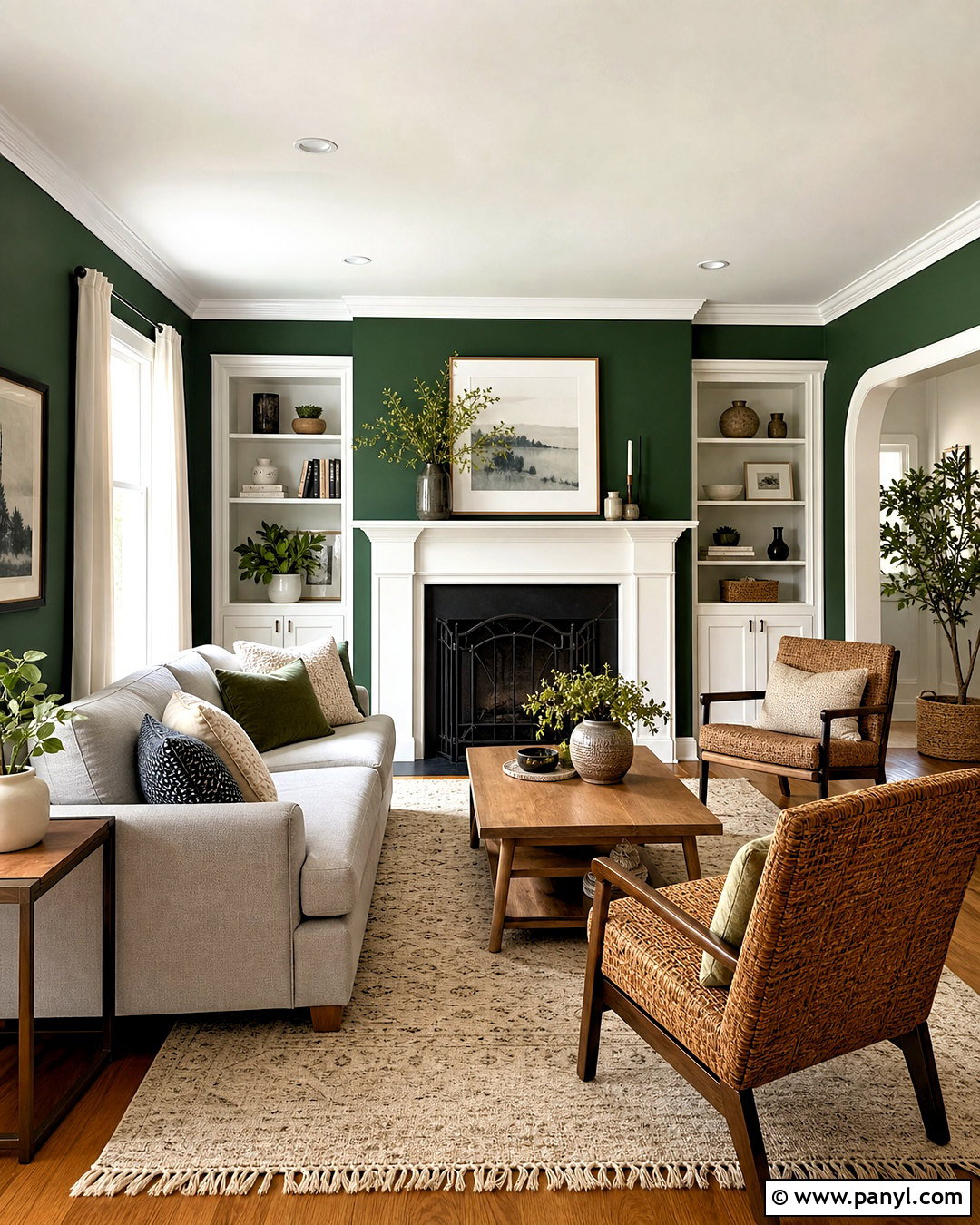 Deep Green Living Room With White Trim - 20 deep green living room ideas
