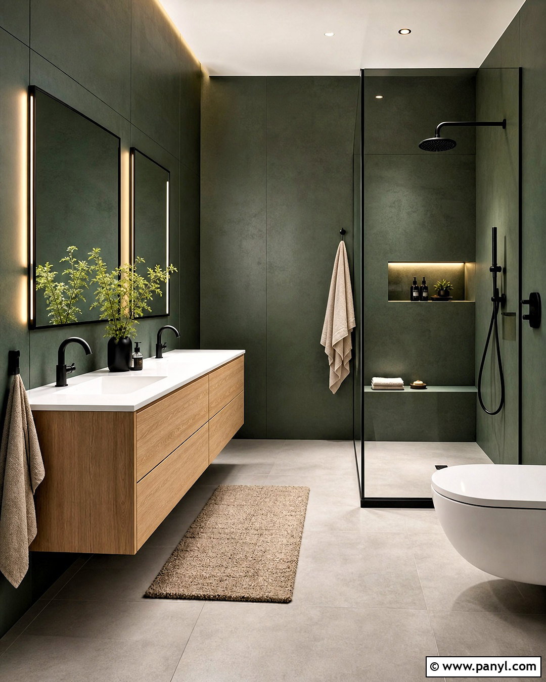 Deep Green Modern Bathroom - 20 deep green bathroom ideas