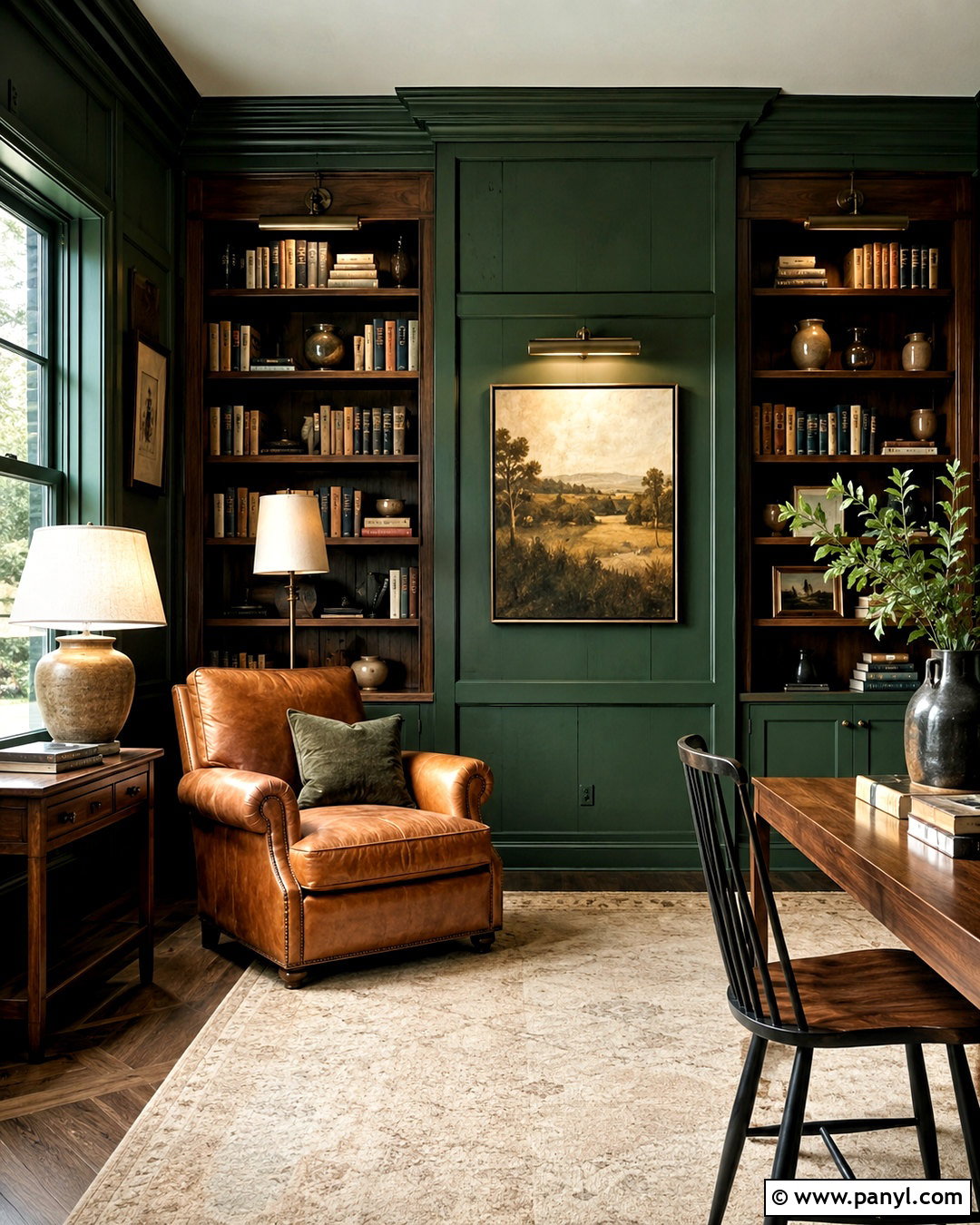 Deep Green Painted Knotty Pine Library Walls - 20 painted knotty pine walls before after ideas