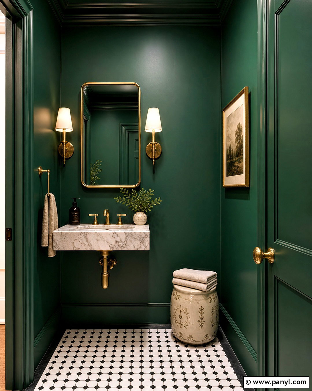 Deep Green Powder Room - 20 deep green bathroom ideas