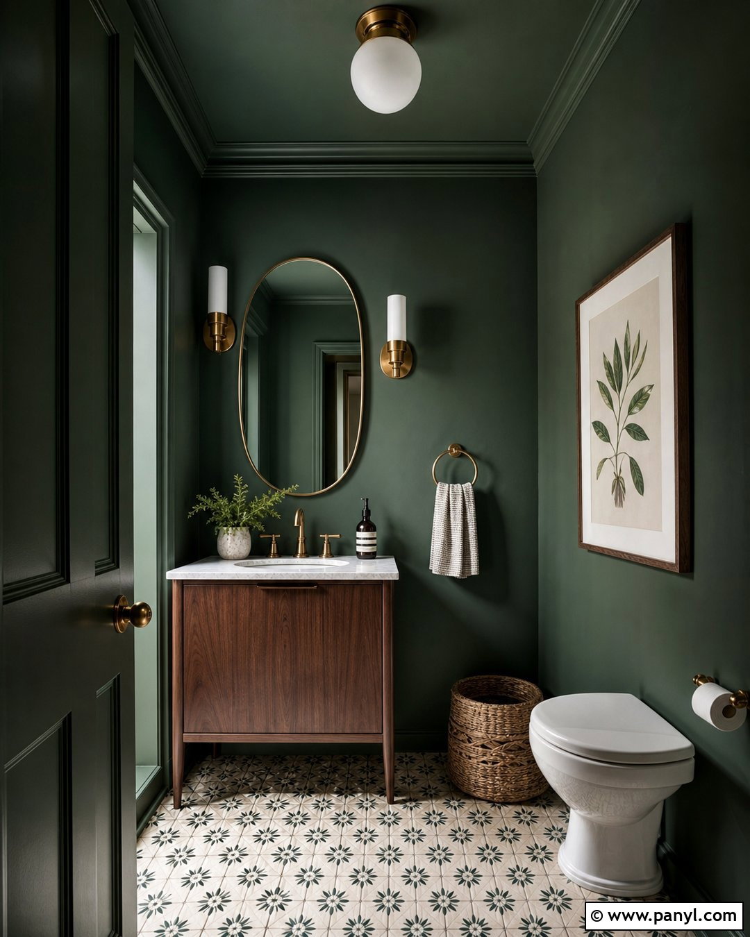 Deep Green Powder Room Walls And Ceiling - 30 green walls and ceiling ideas