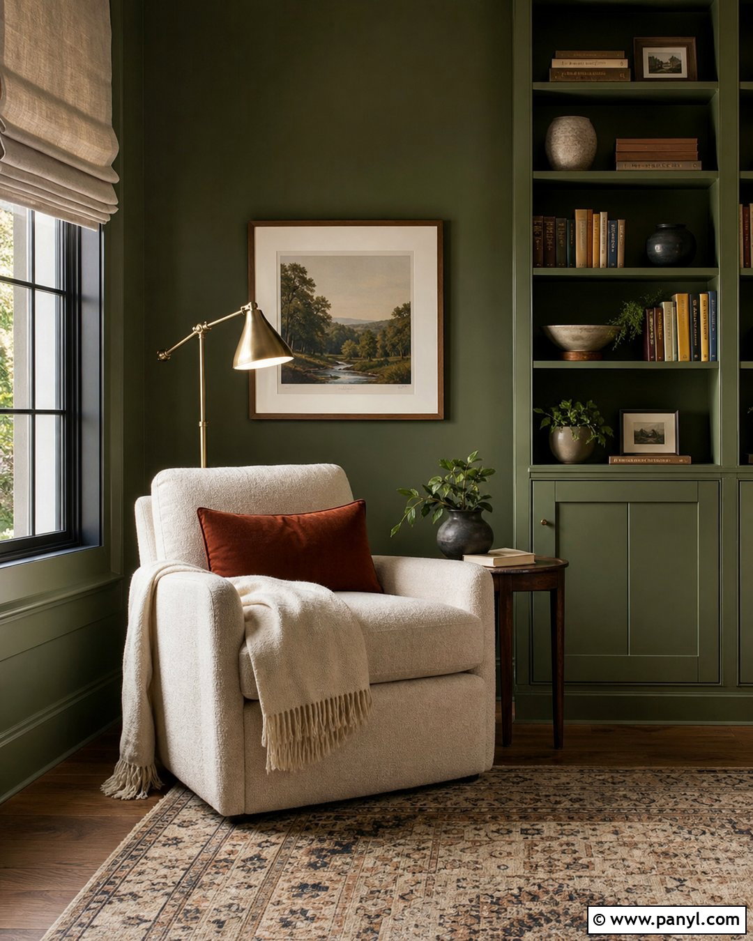 Deep Green Reading Nook Wall - 30 deep green wall ideas