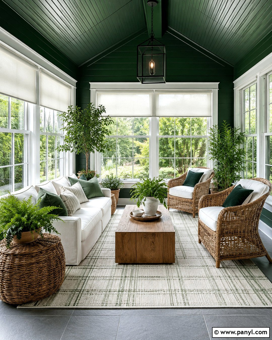 Deep Green Sunroom With White Windows - 20 Dark Walls White Windows