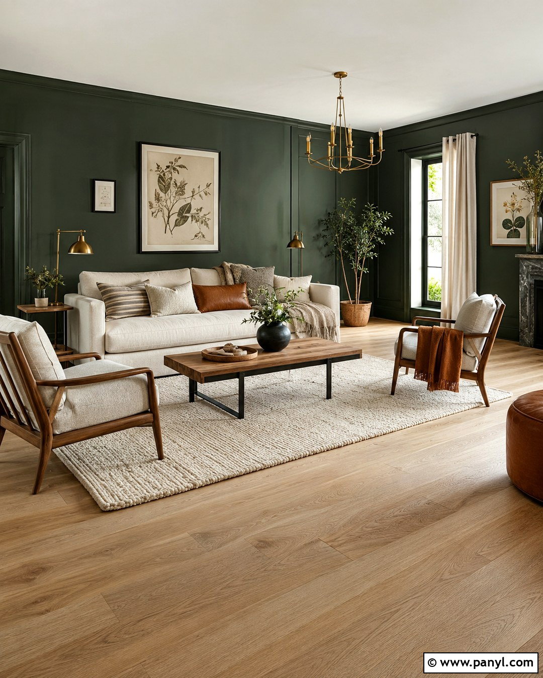 Deep Green Walls With White Oak Floors - 20 Wood Floor Wall Paint Color Ideas