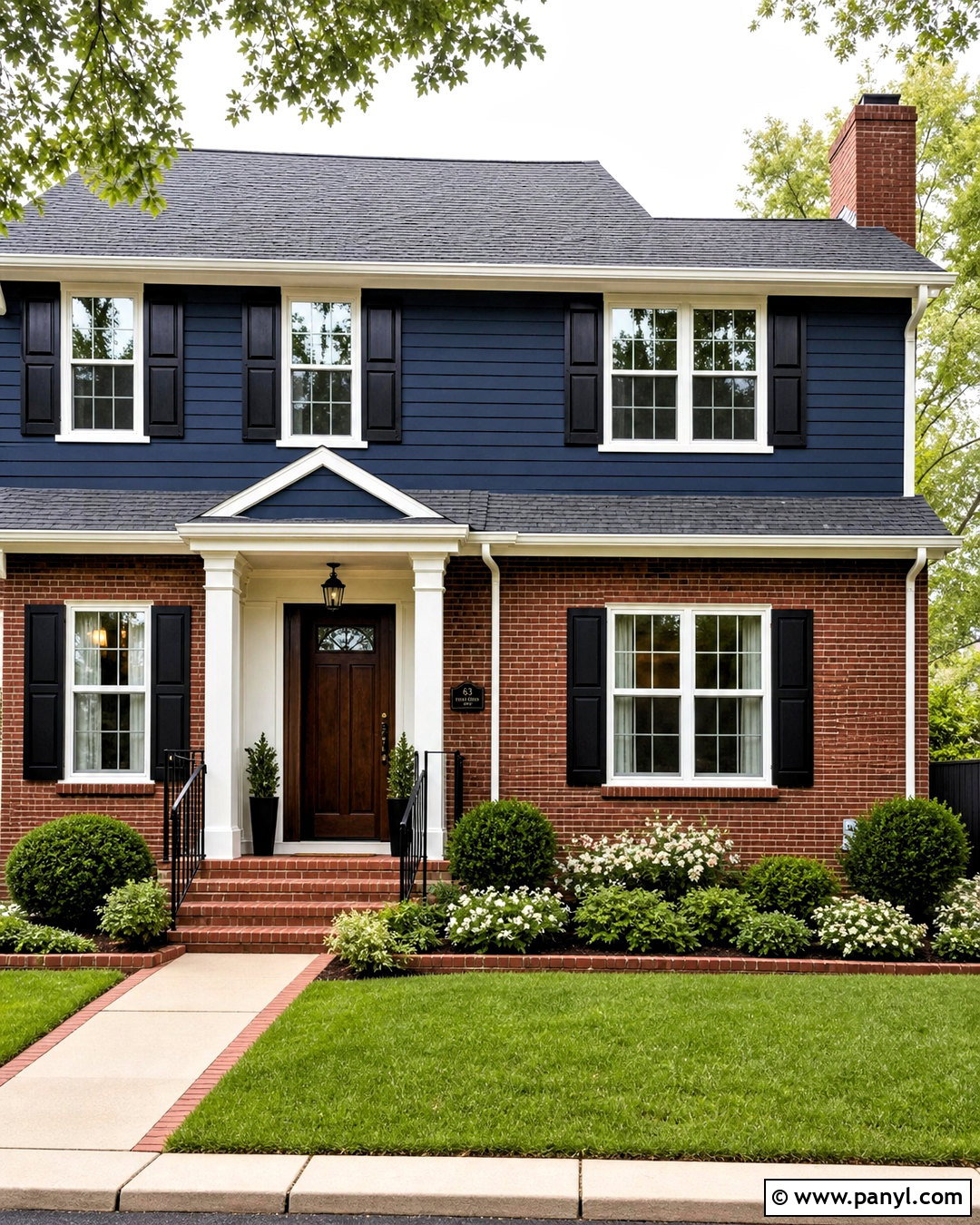 Deep Indigo Exterior With Red Brick - 20 dark blue exterior house colors