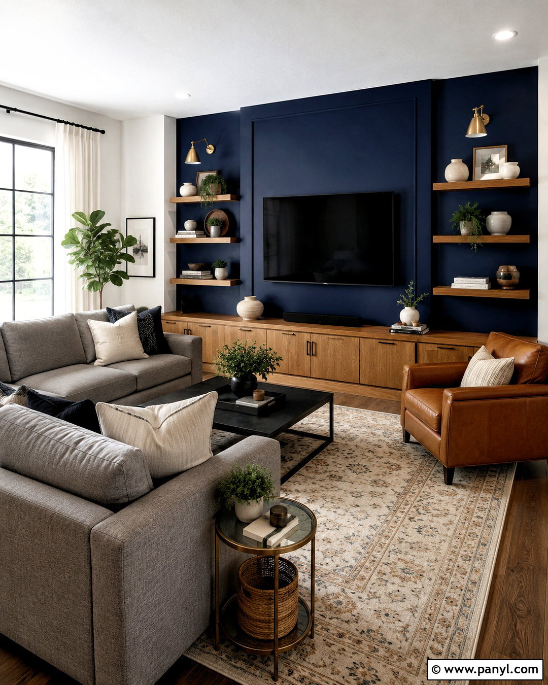 Deep Navy Blue TV Wall - 20 living room tv wall paint ideas