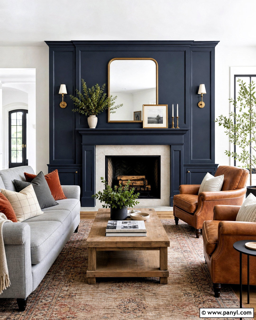 Deep Navy Fireplace Wall - 20 dark fireplace wall ideas