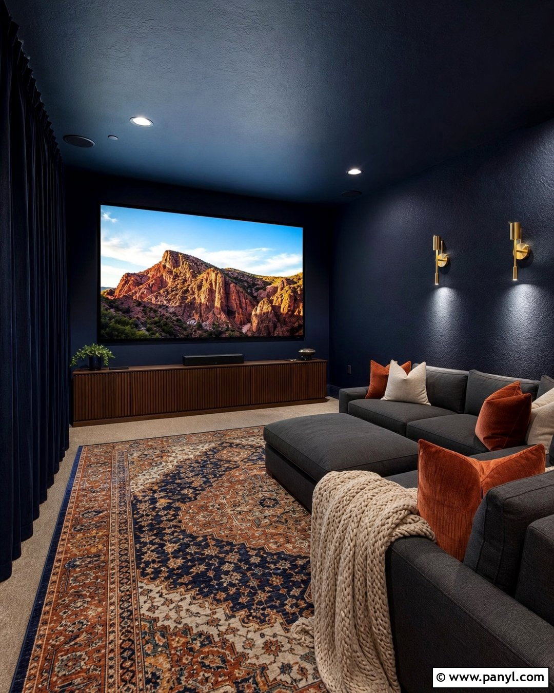 Deep Navy Lime Paint Media Room - 20 Lime Paint For Walls