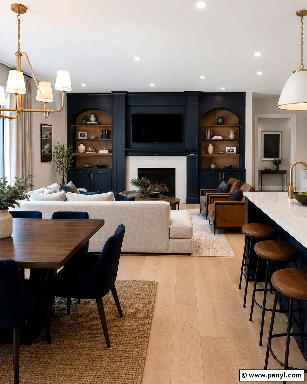 Deep Navy Open Plan Feature Wall - 20 Open Plan Wall Colour Ideas