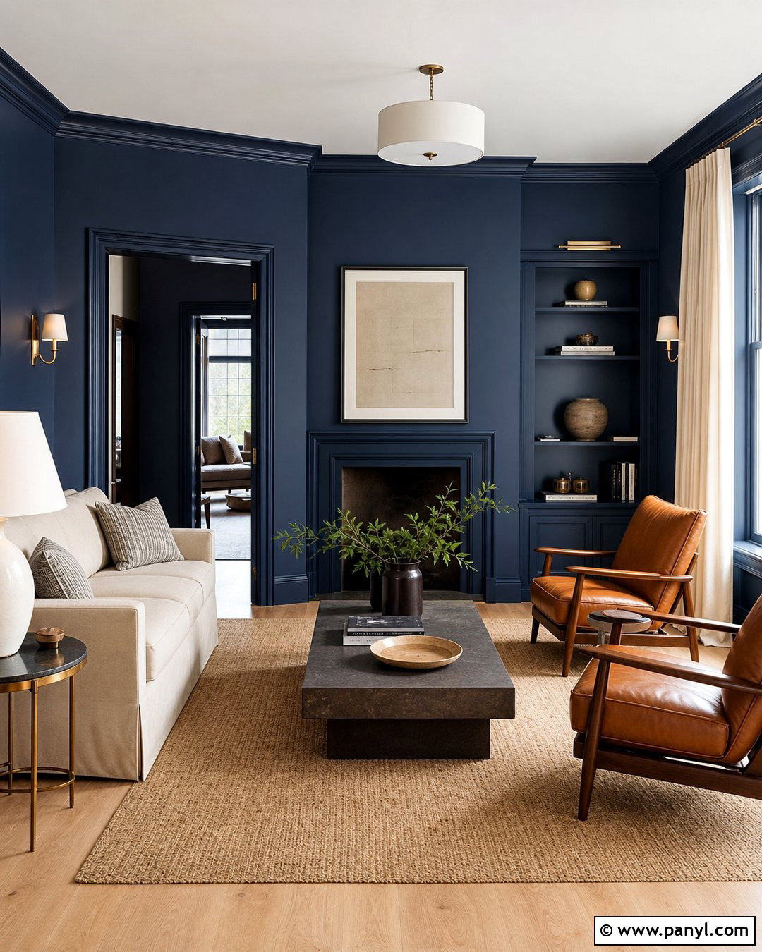 Deep Navy Satin Living Room Walls - 30 satin paint on walls