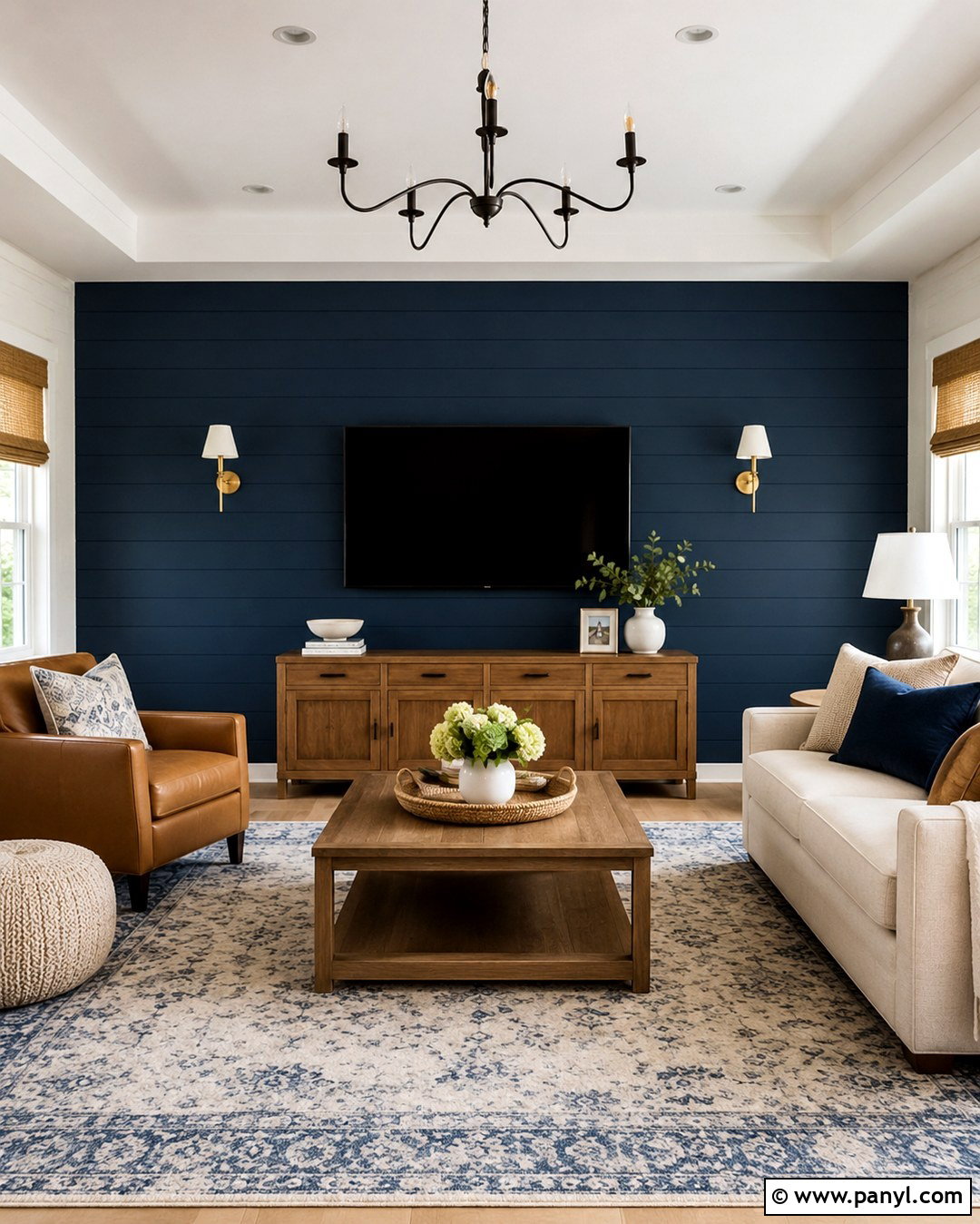 Deep Navy TV Accent Wall - 20 Paint Around Tv On Wall Ideas