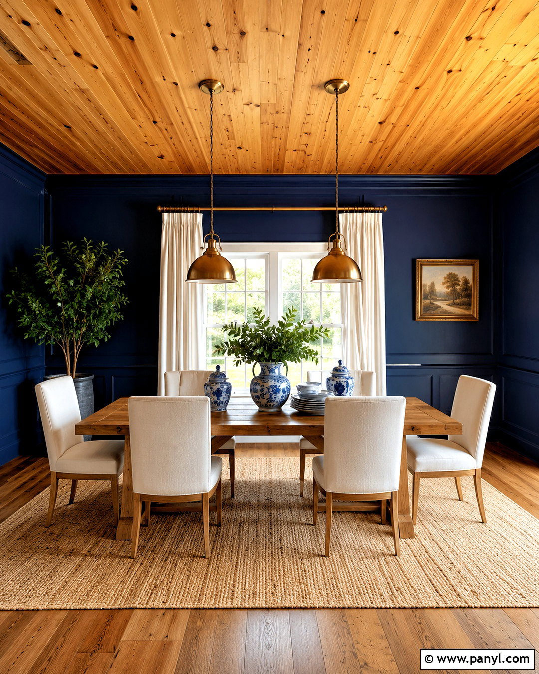 Deep Navy Wall Color With Pine Ceiling - 20 Wall Color With Pine Ceiling Ideas