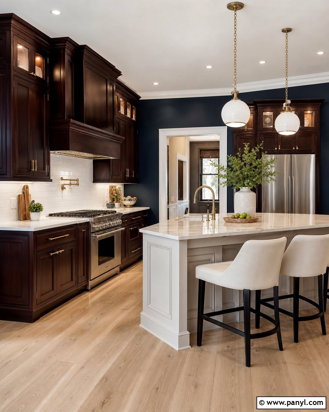 Deep Navy Walls With Dark Cherry Cabinets - 20 Dark Cherry Kitchen Cabinets Wall Color Ideas