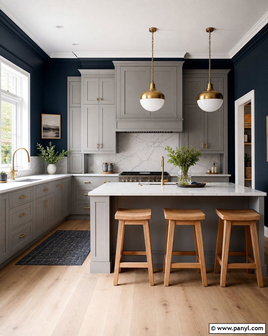 Deep Navy Walls With Gray Kitchen Cabinets - 30 Gray Kitchen Cabinets Wall Color Ideas