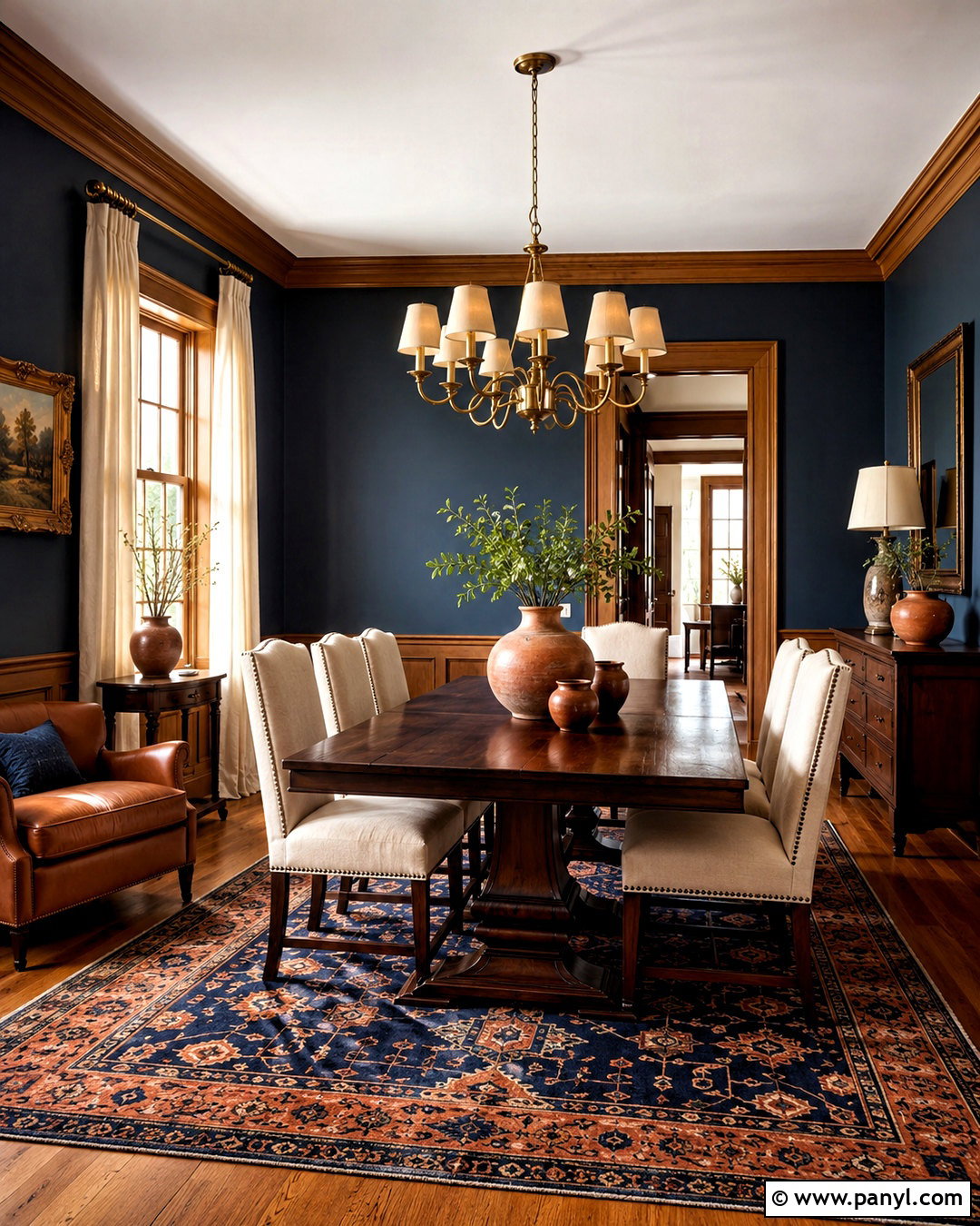 Deep Navy Walls With Oak Trim - 20 Wall Colors For Oak Trim Ideas
