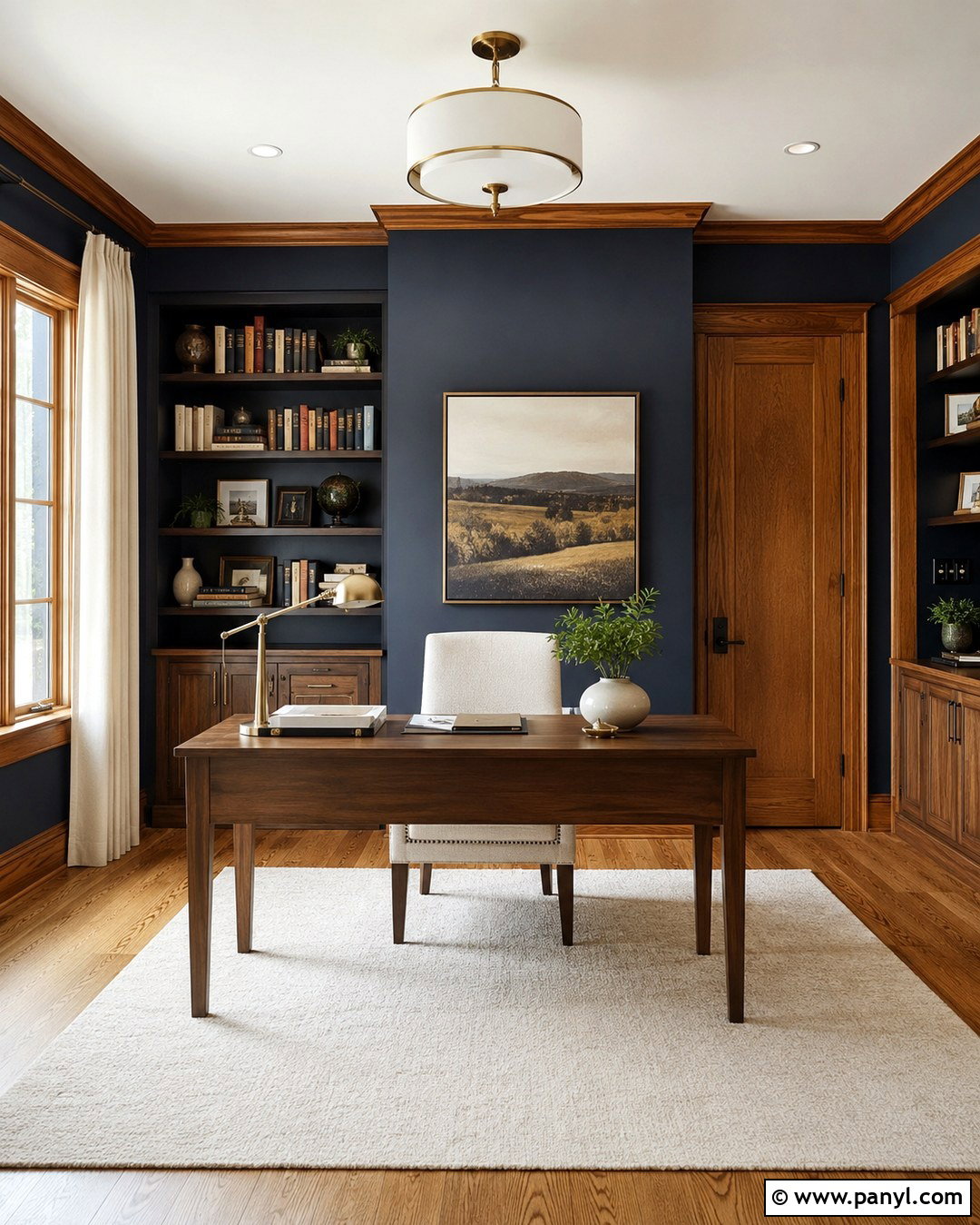 Deep Navy Walls With Oak Trim - 20 Paint Color With Oak Trim Ideas