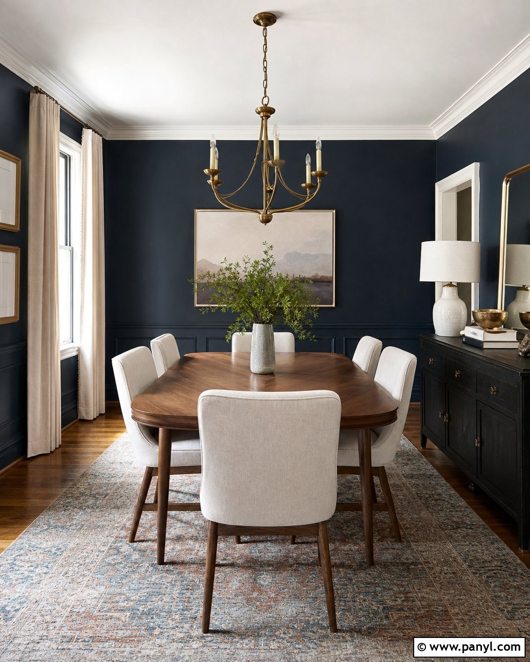 Deep Navy Walls With Walnut Floors - 25 Wall Color Combination With Wooden Floor Ideas