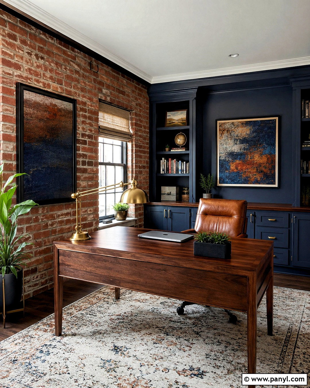 Deep Navy With Red Brick - 20 colors that go with brick interior ideas