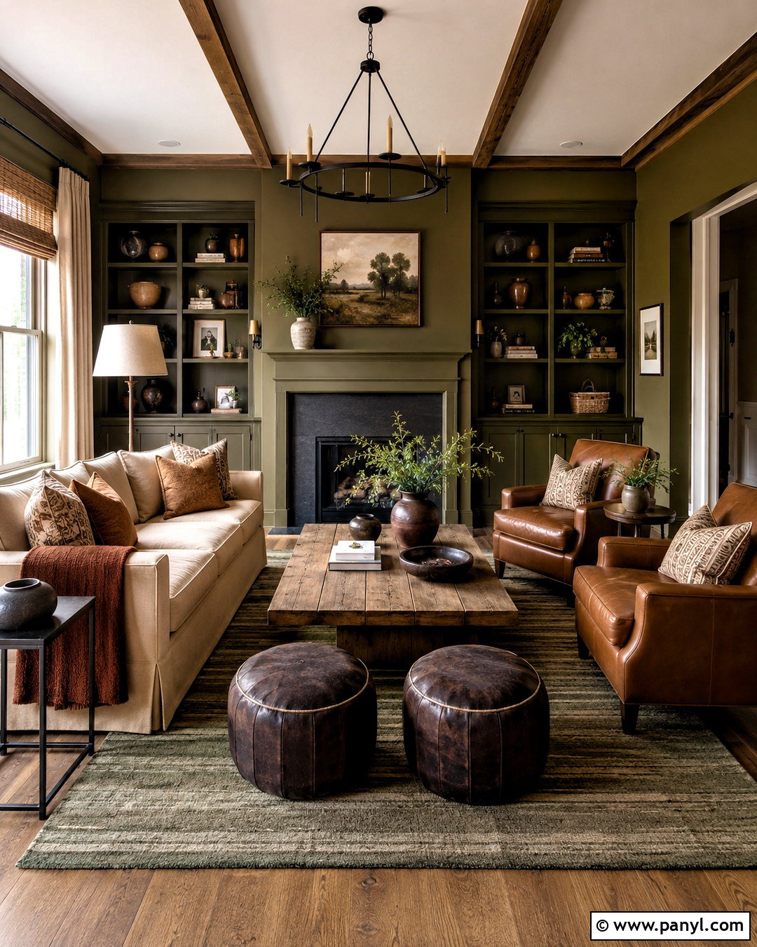 Deep Olive Green Living Room - 20 moody living room paint colors