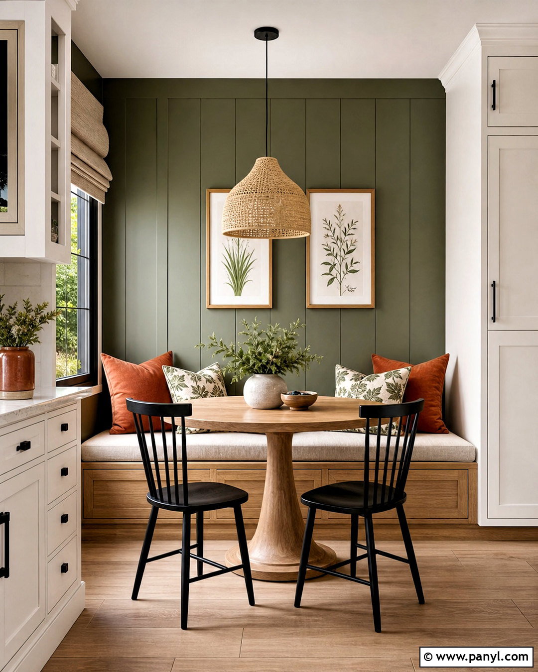 Deep Olive Kitchen Banquette Accent Wall - 20 moody accent wall ideas