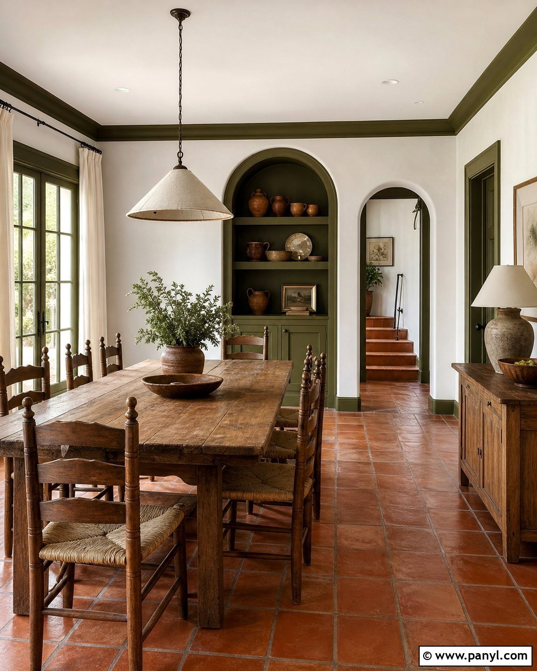 Deep Olive Trim With White Plaster Walls - 45 darker trim lighter walls