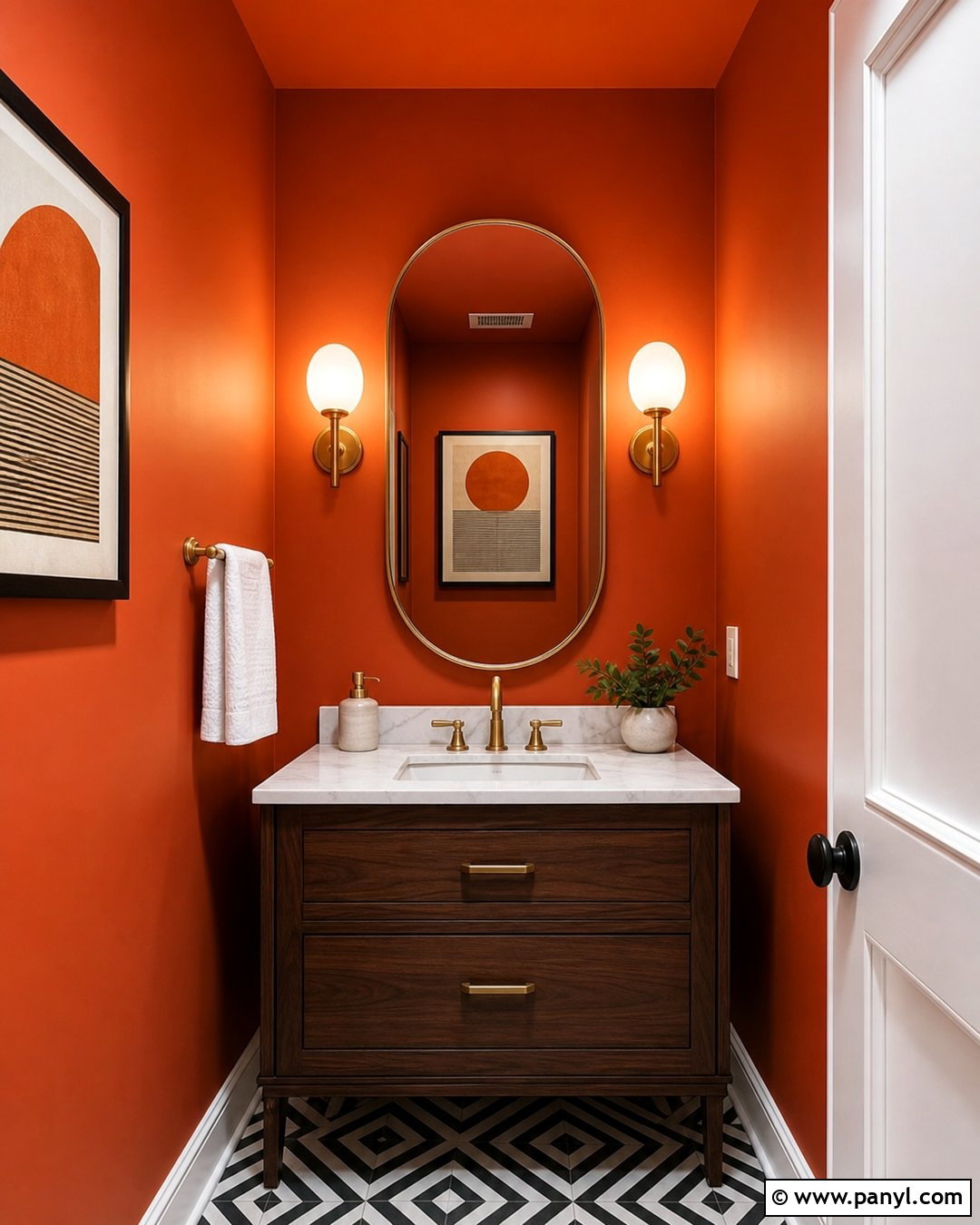 Deep Orange Powder Room - 30 Orange Wall Color Ideas