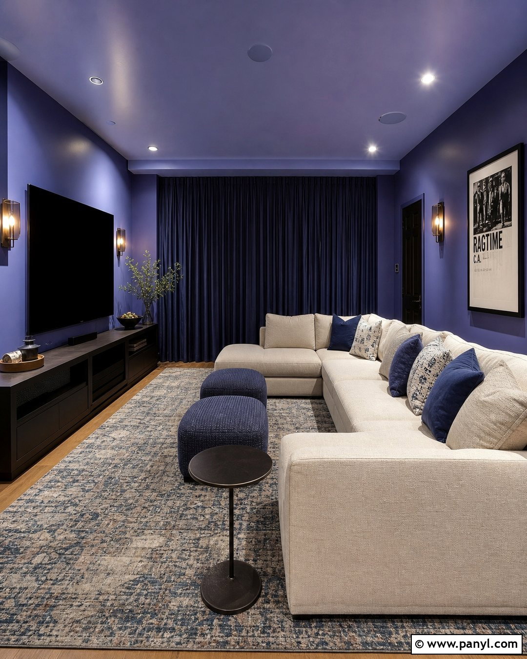 Deep Periwinkle Media Room - 25 Periwinkle Wall Color Ideas