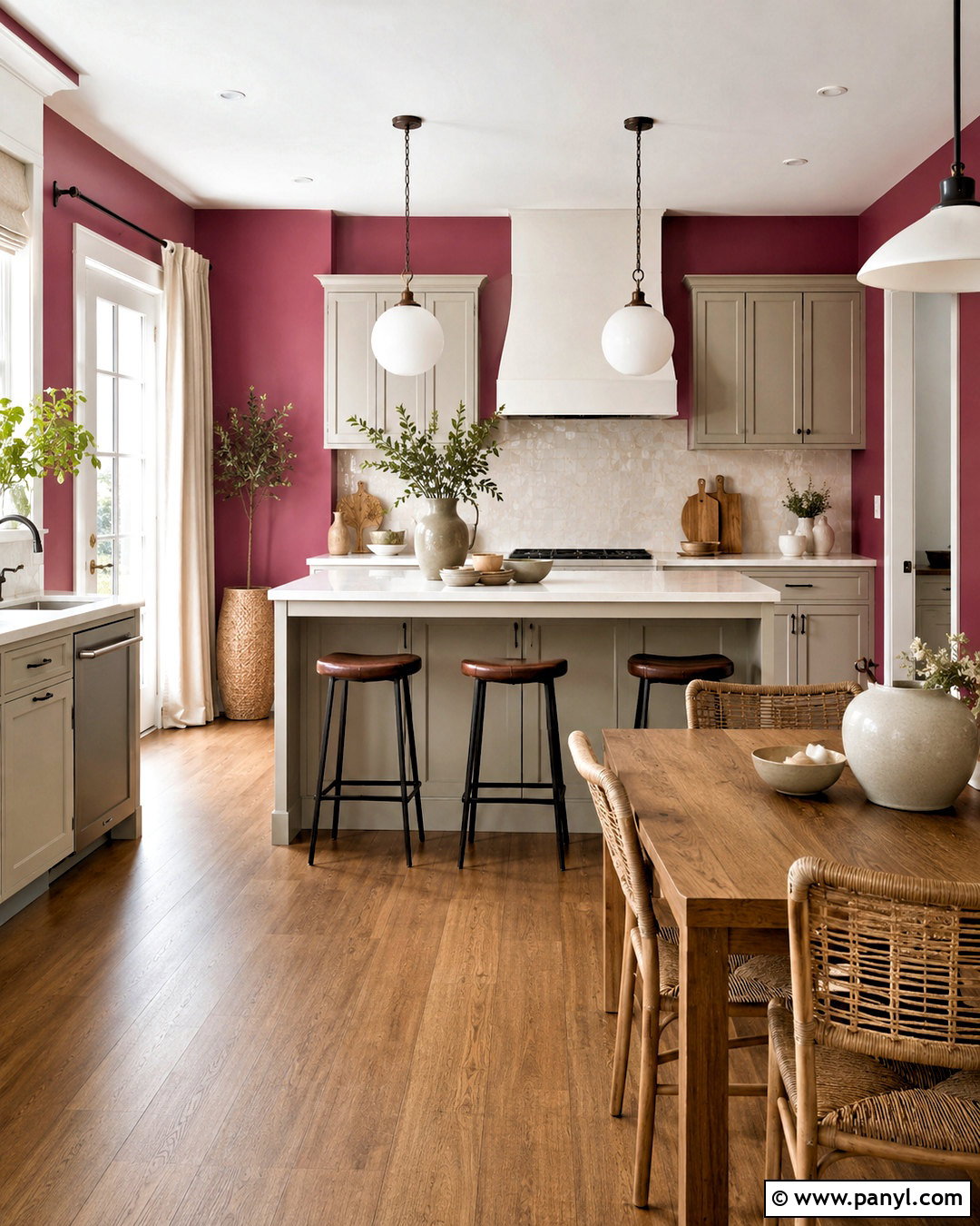 Deep Pink Kitchen Walls With Neutral Cabinets - 40 pink kitchen walls