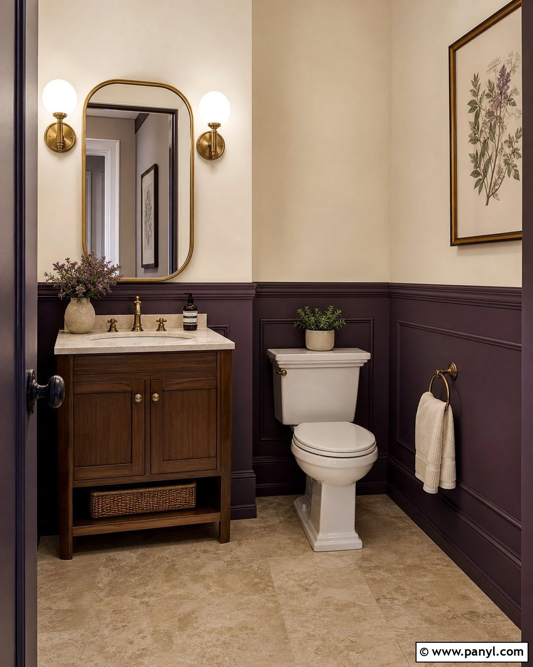 Deep Plum And Pale Beige Two Color Wall - 25 2 Color Wall ideas