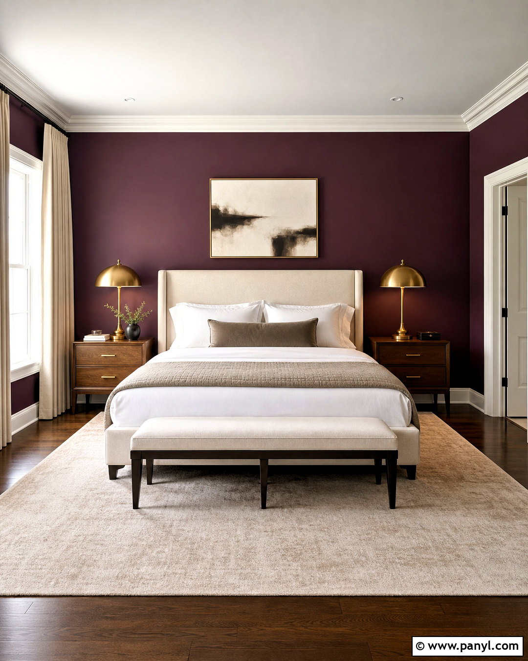 Deep Plum Bedroom With White Trim - 20 purple wall with white trim ideas