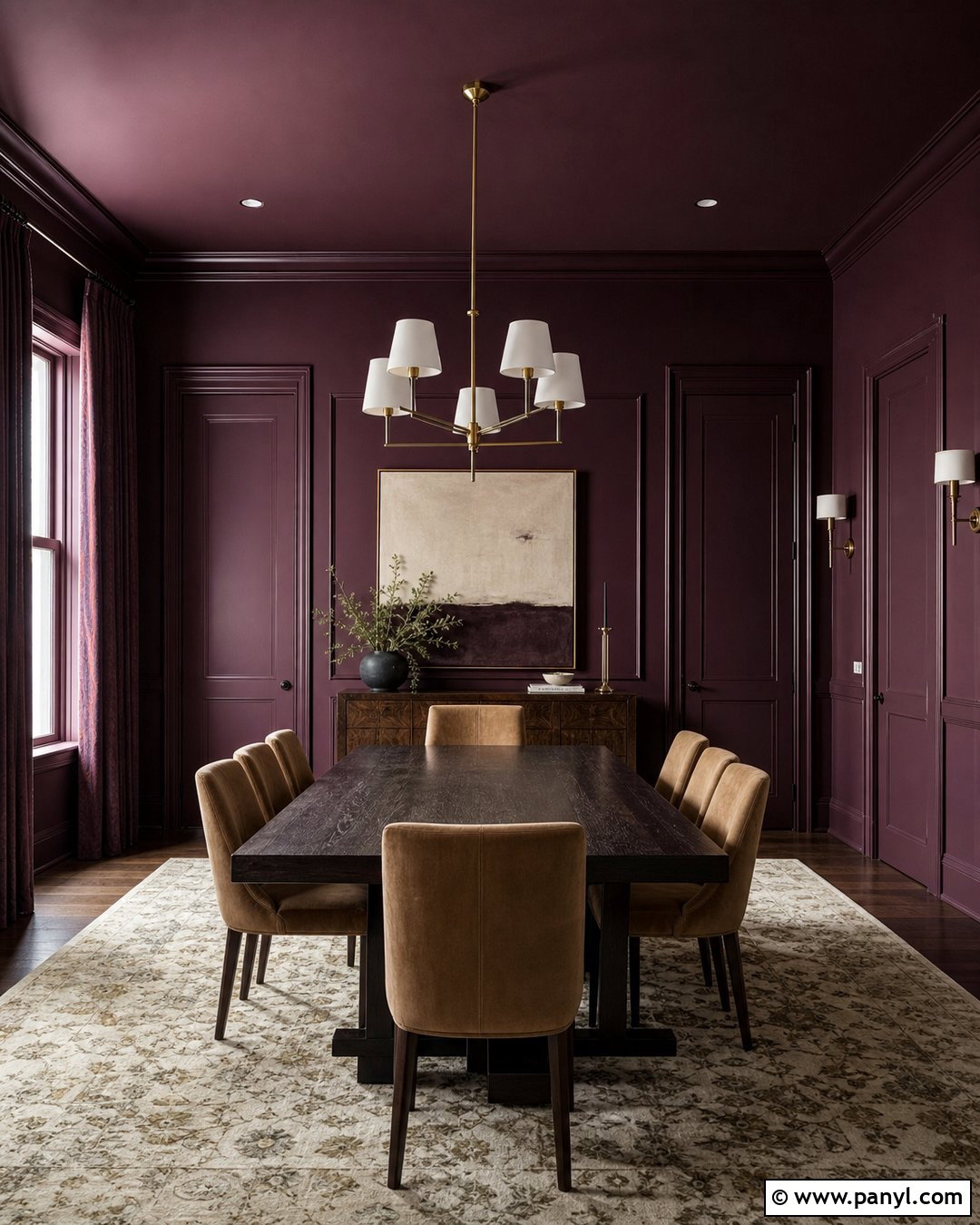 Deep Plum Color Drenched Dining Room - 25 Color Drenched Walls