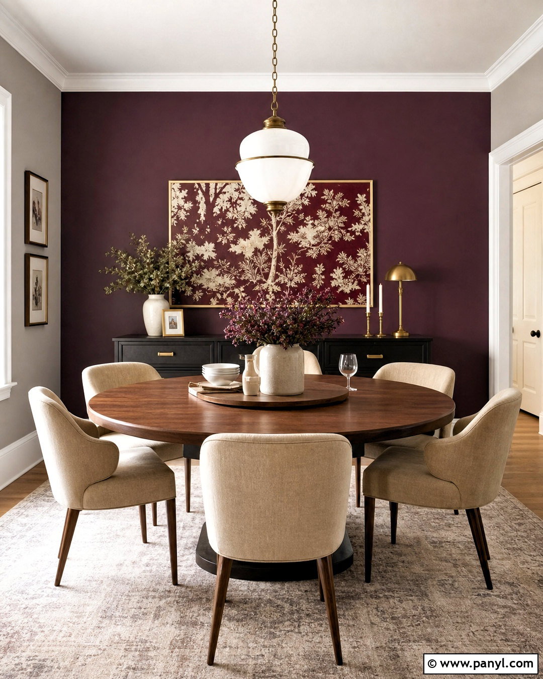 Deep Plum Dining Room Feature Wall - 20 dark feature wall ideas