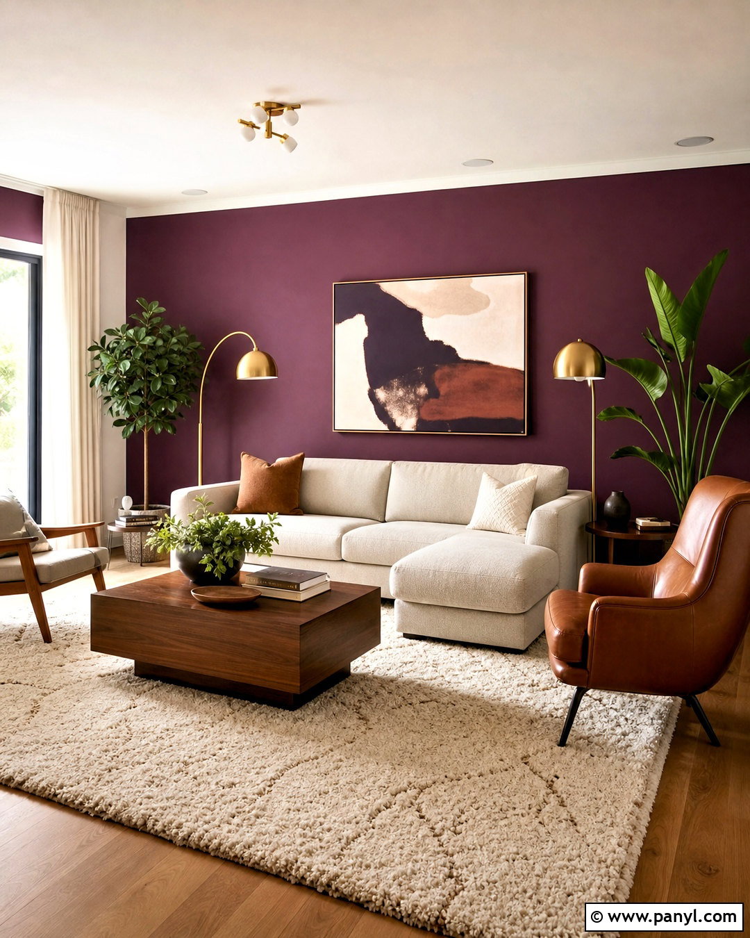 Deep Plum Living Room Feature Wall - 20 purple feature wall ideas