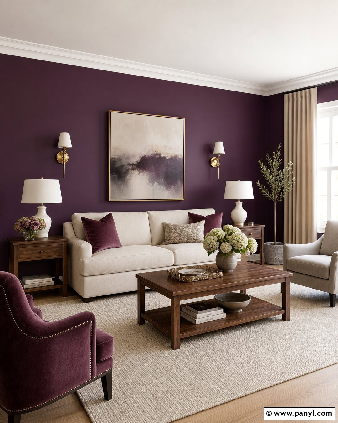 Deep Plum Purple Accent Wall Living Room - 30 Purple Accent Wall Living Room Ideas