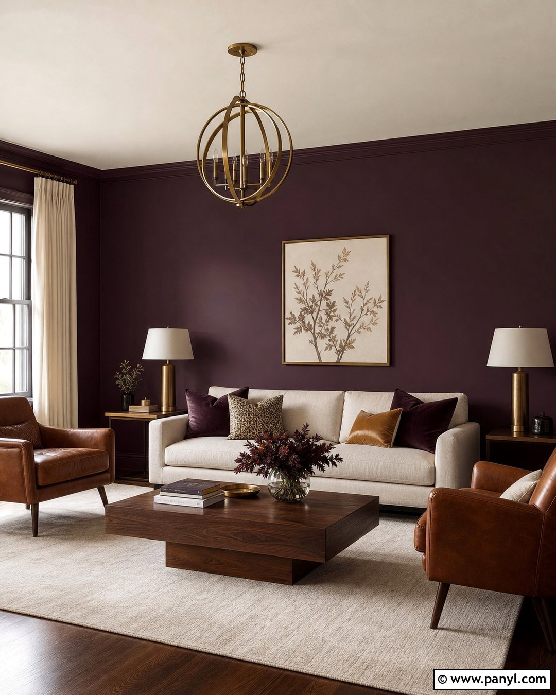 Deep Plum Wall Living Room - 35 Purple Wall Room Ideas