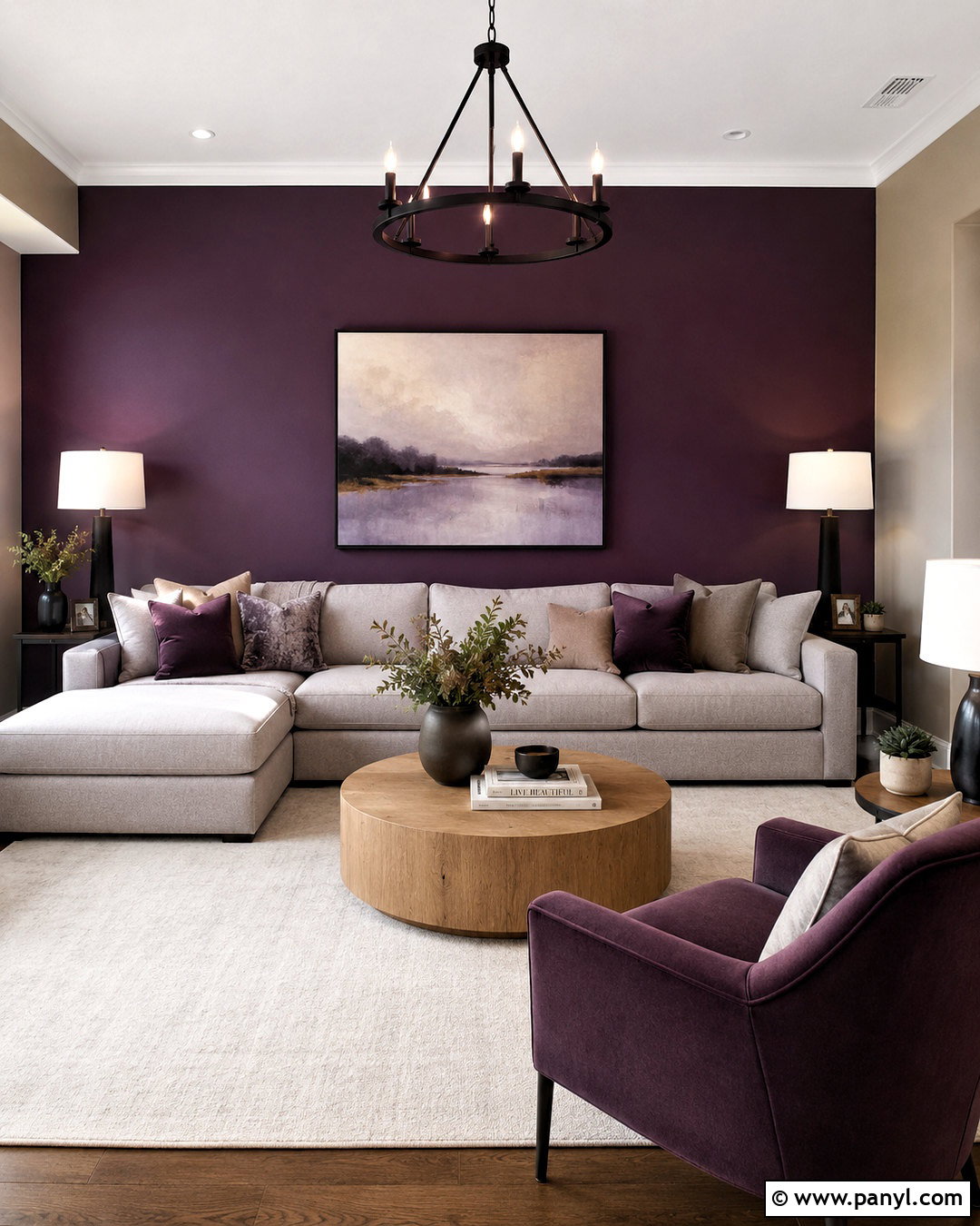 Deep Purple Accent Wall Living Room - 20 deep purple room color ideas