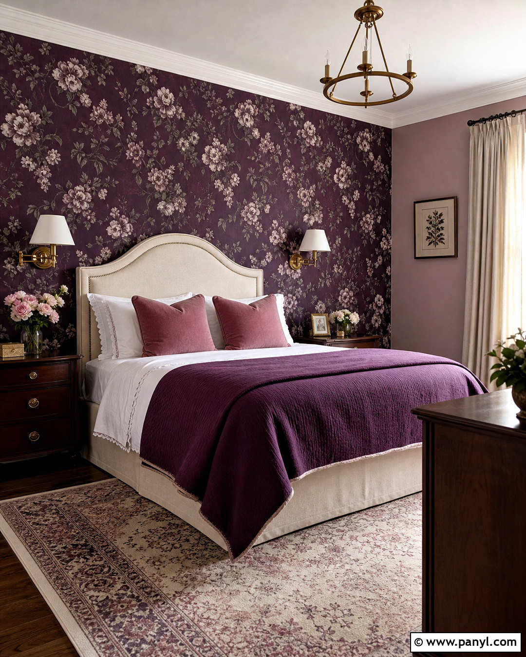 Deep Purple Bedroom With Floral Wallpaper - 20 deep purple bedroom ideas