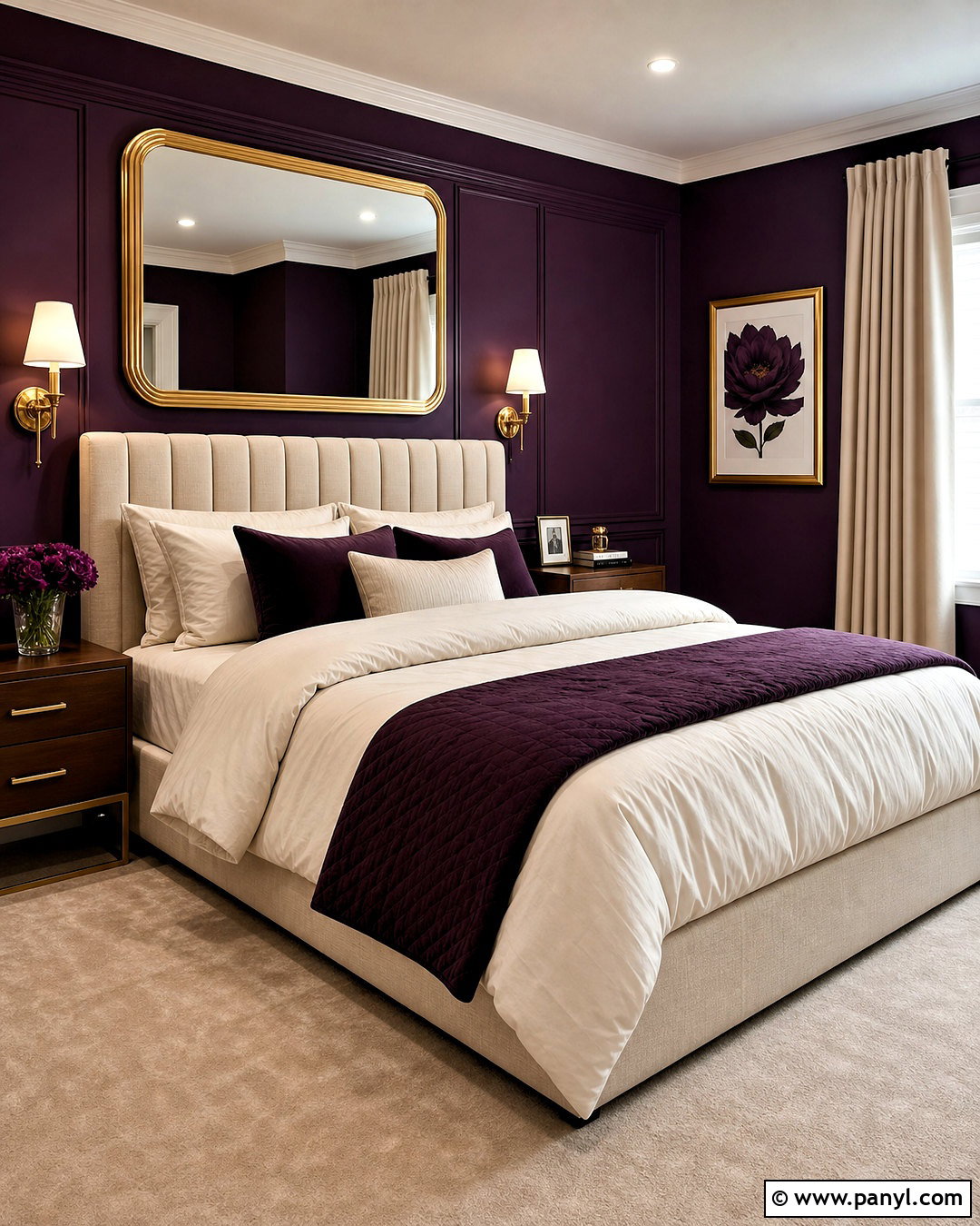 Deep Purple Bedroom With Gold Accents - 20 deep purple bedroom ideas