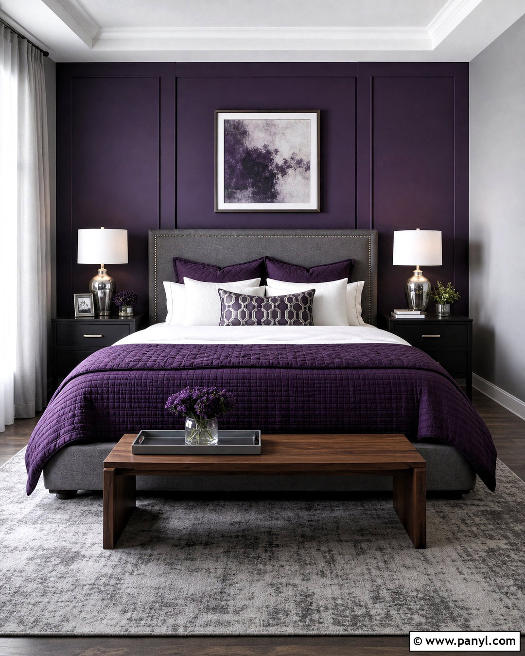 Deep Purple Bedroom With Gray Furniture - 20 deep purple bedroom ideas