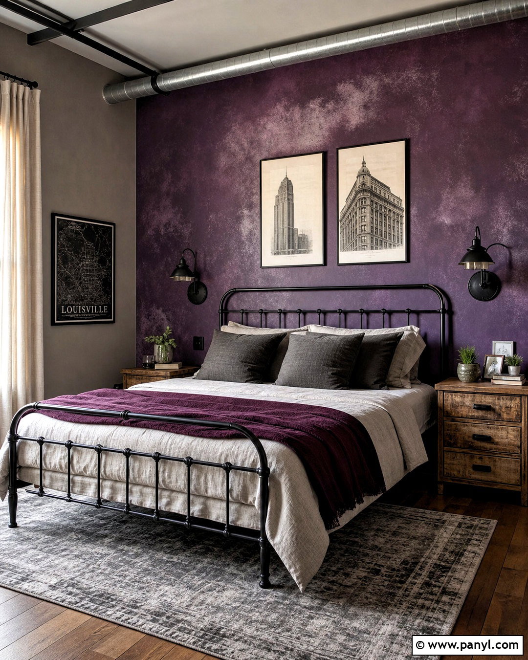 Deep Purple Bedroom With Industrial Decor - 20 deep purple bedroom ideas
