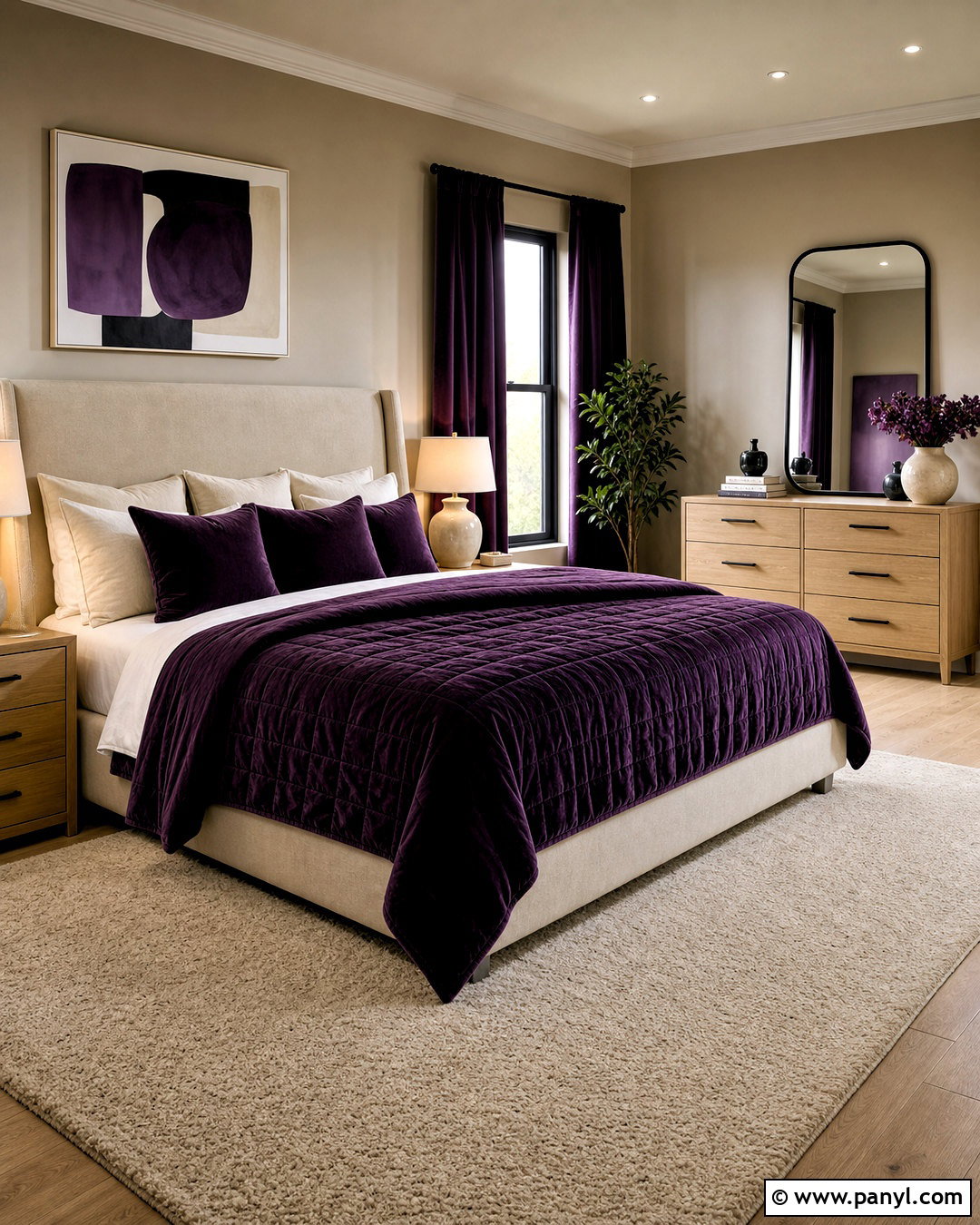 Deep Purple Bedroom With Velvet Bedding - 20 deep purple bedroom ideas