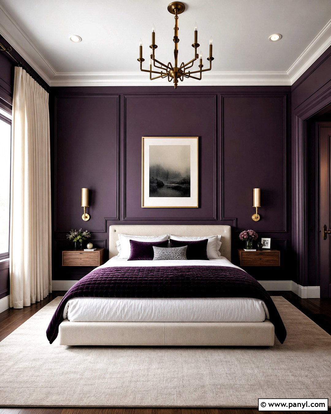 Deep Purple Bedroom With Wall Paneling - 20 deep purple bedroom ideas