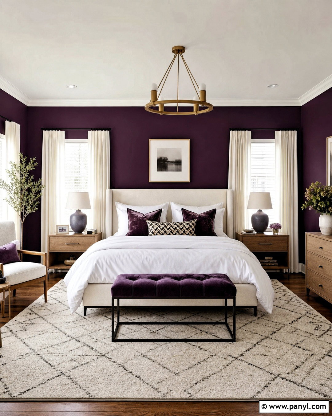 Deep Purple Bedroom With White Bedding - 20 deep purple bedroom ideas