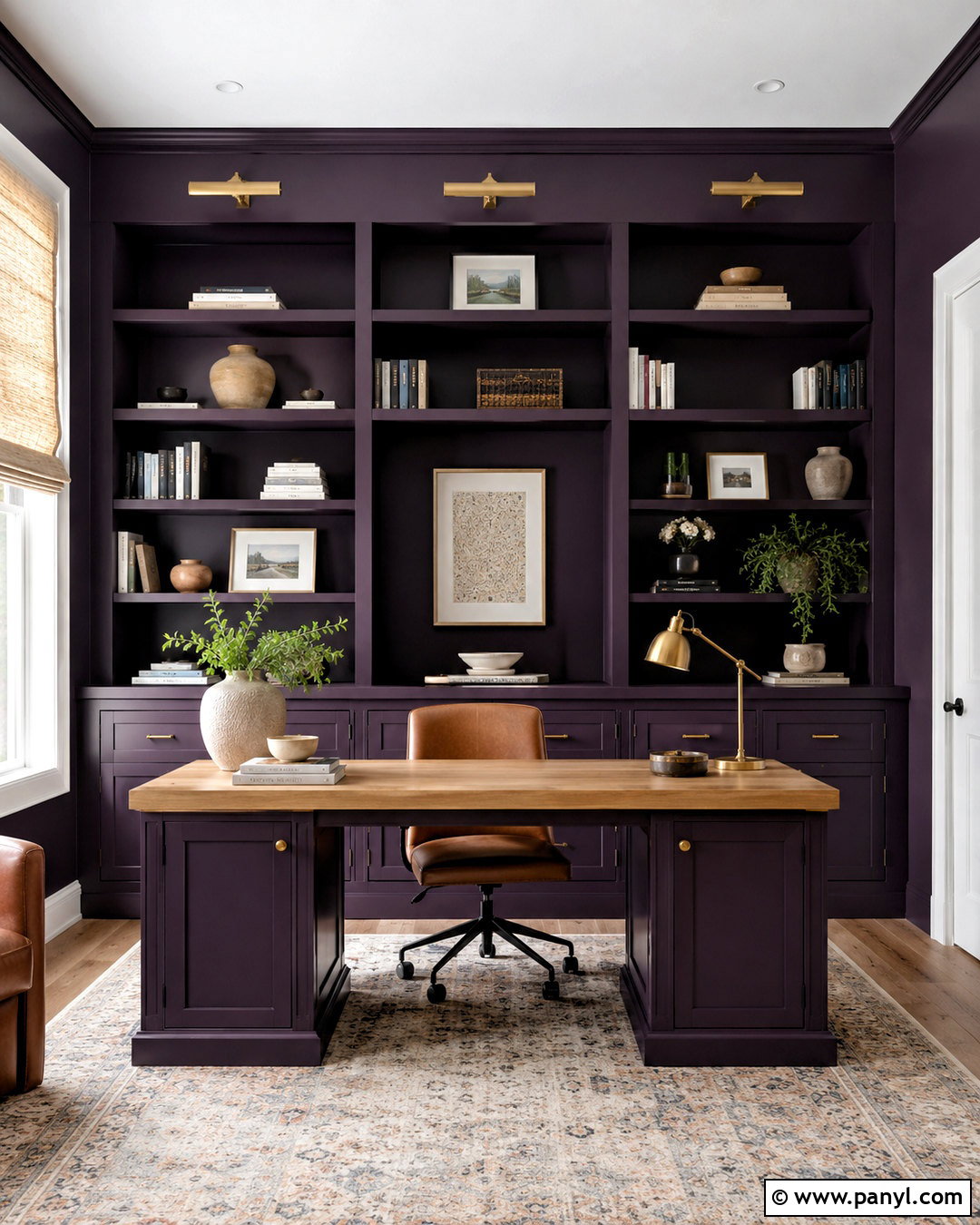 Deep Purple Built-In Home Office - 20 deep purple room color ideas